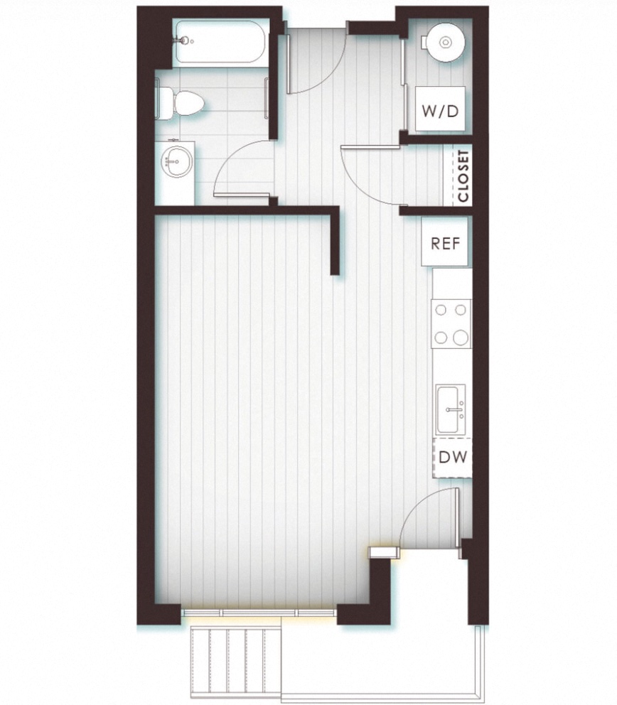 Floor plan for studio, 1 bath, 476 sqft